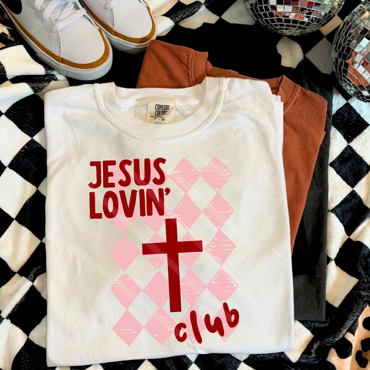 Jesus Lovin Club Pink Diamond Background Red Cross 110631 DTF transfer