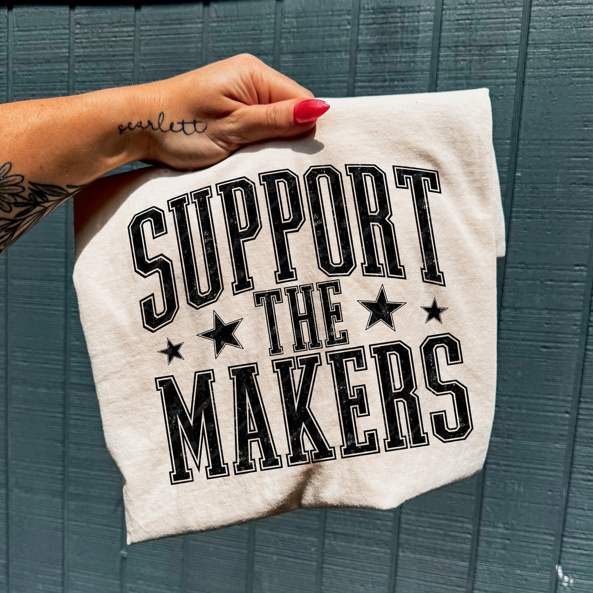 Support the makers (black) scarlow DTF Transfer