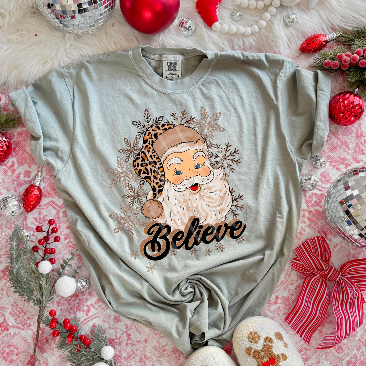 Believe Santa with cheetah hat 113901 DTF Transfer