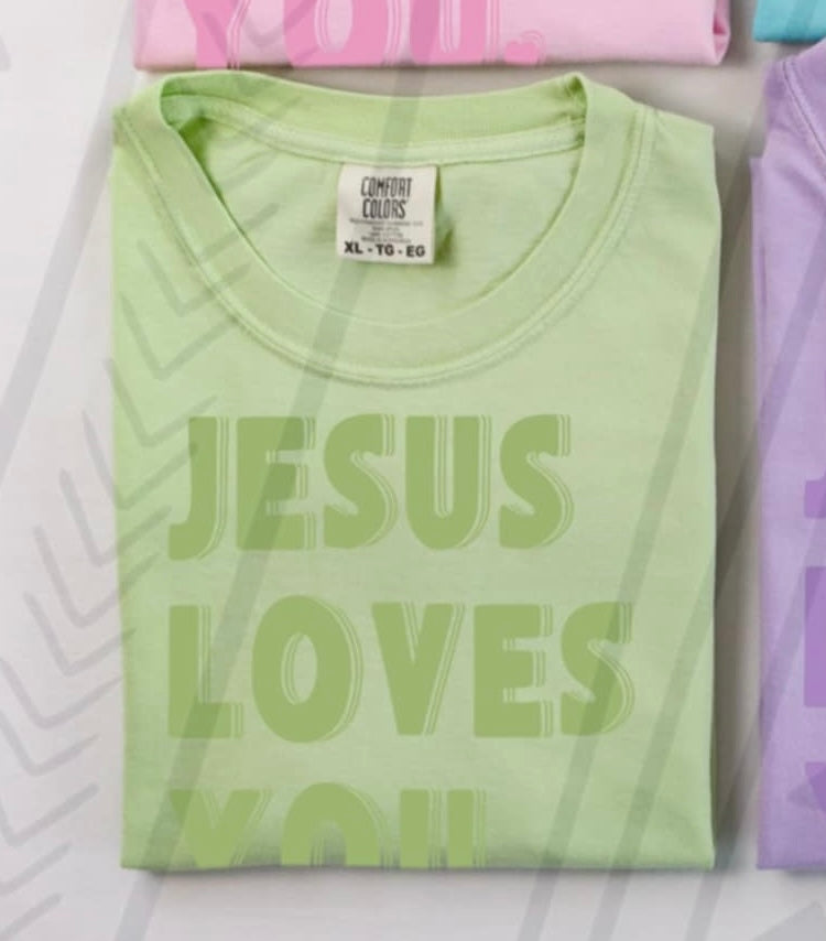 Jesus loves you green font (TGG) 96060 DTF transfer
