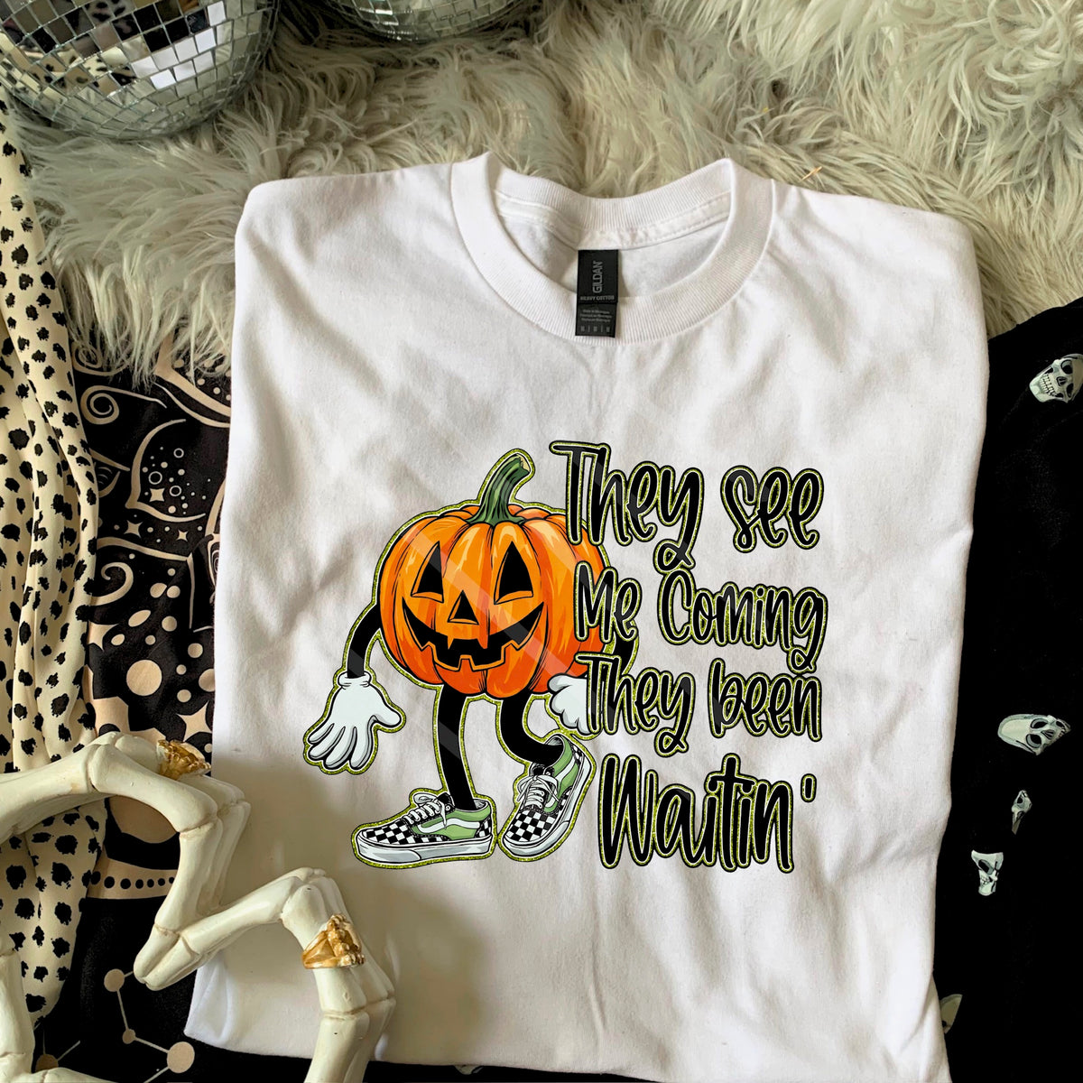 They See me comin, they hating Pumpkin with checker shoes 110585 DTF transfer