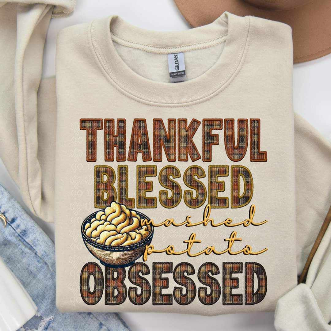 Thankful blessed mashed potato obsessed 60415 DTF transfer