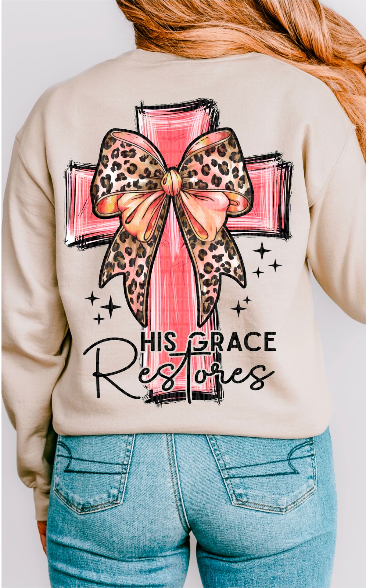 His grace restores cross black font 93659 DTF transfer