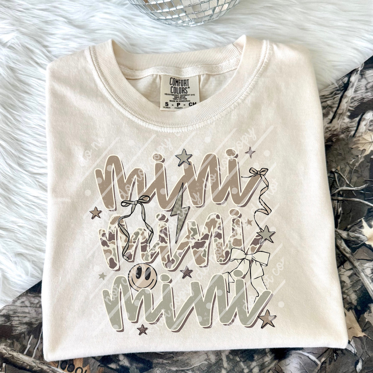 Mini stacked camo and bows (scarlow) DTF transfer