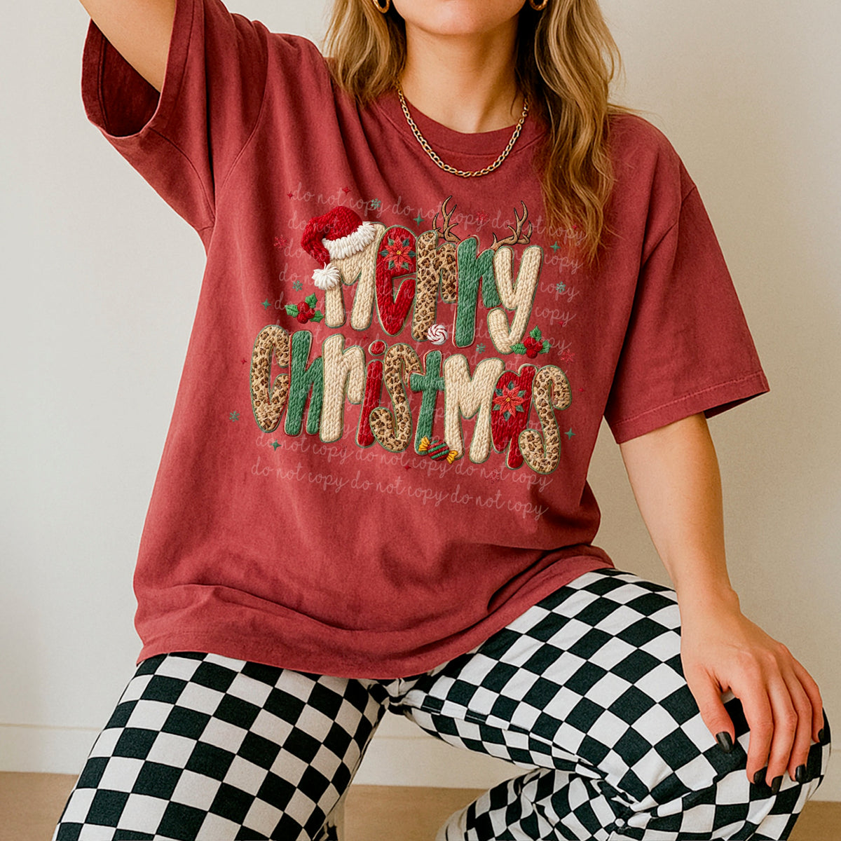 Merry Christmas faux yarn with Santa hat 117416 DTF Transfer