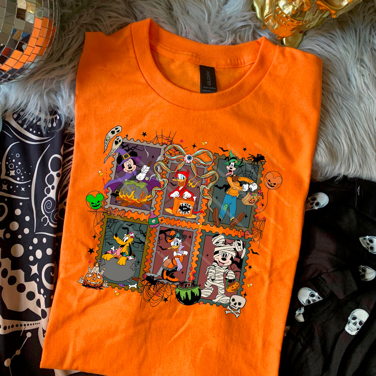 Six Halloween mouse and friends stamp frames collage with bow 111875 DTF transfer