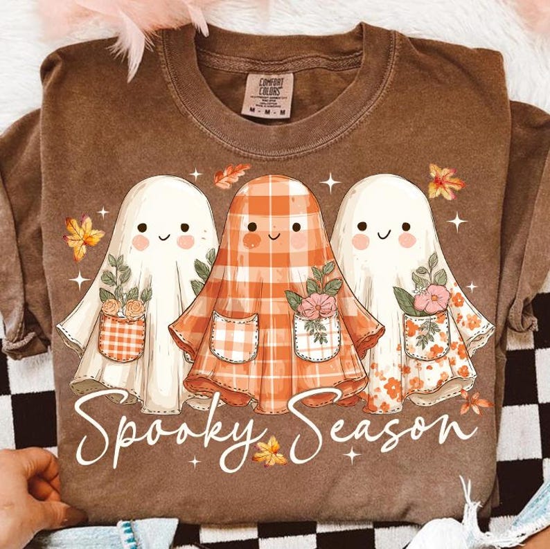 Spooky season orange plaid ghost 109834 DTF transfers