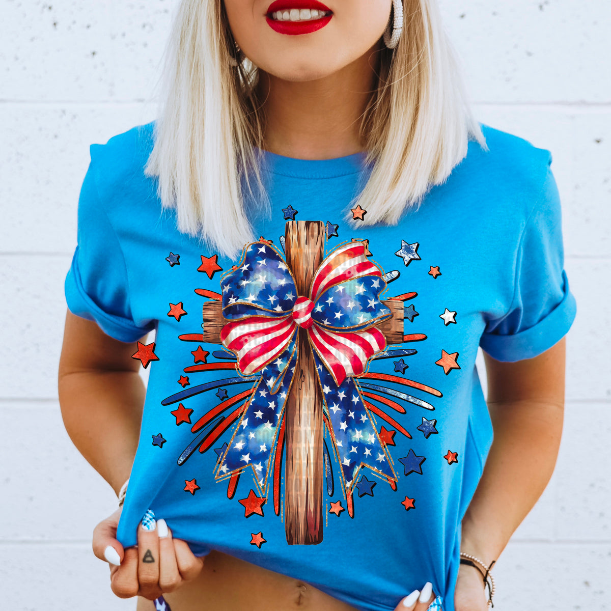 Cross with patriotic bow 97649 DTF transfer