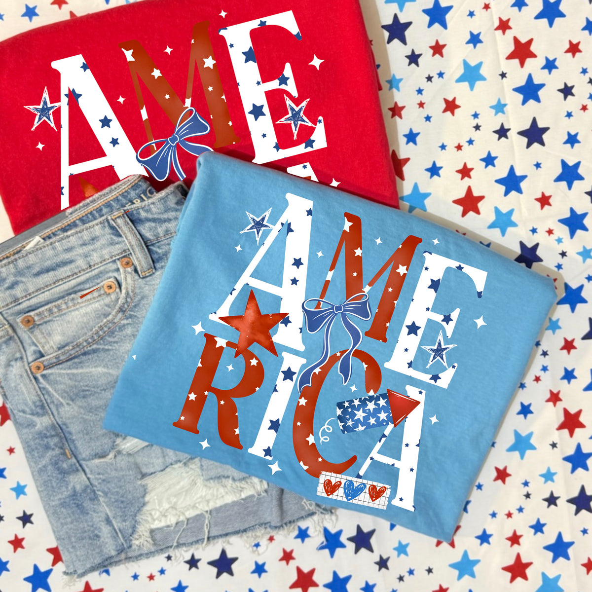 America Stacked (white and red letters) (CSC) DTF Transfer