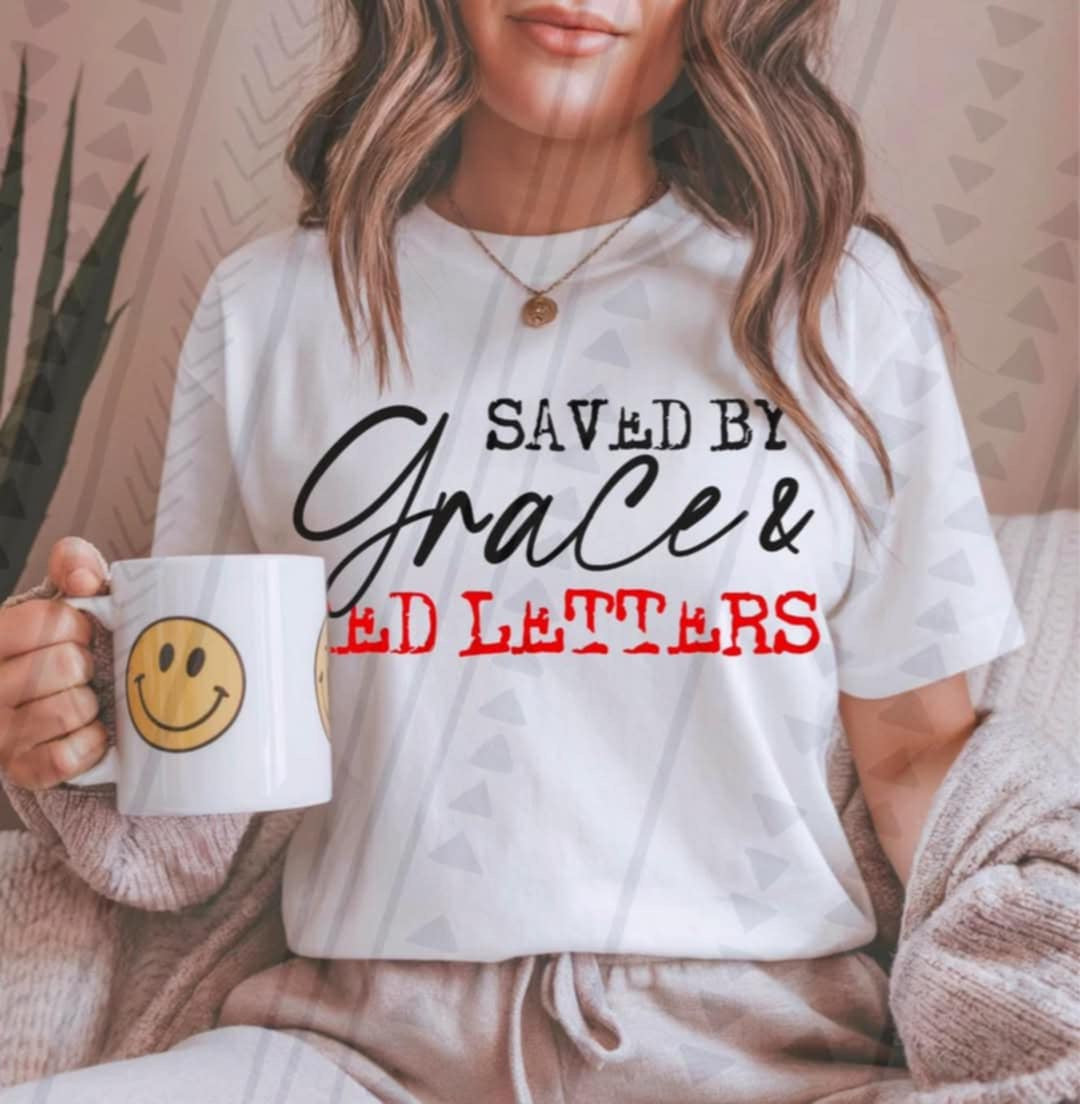 Saved by Grace & red letters (TGG) 103264 DTF transfer