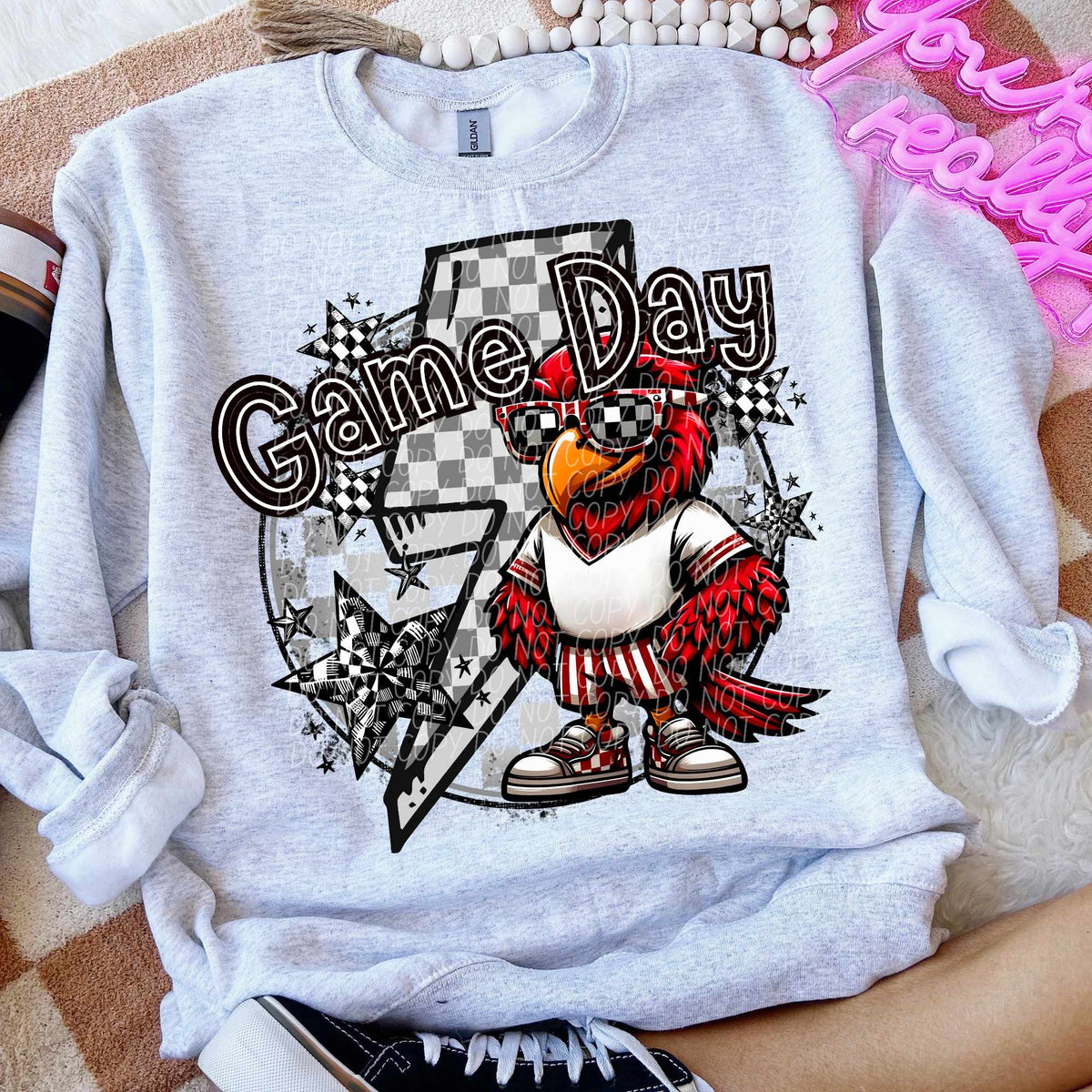 Game day cardinal white shirt lightning bolt (CITY) 52546 DTF transfer