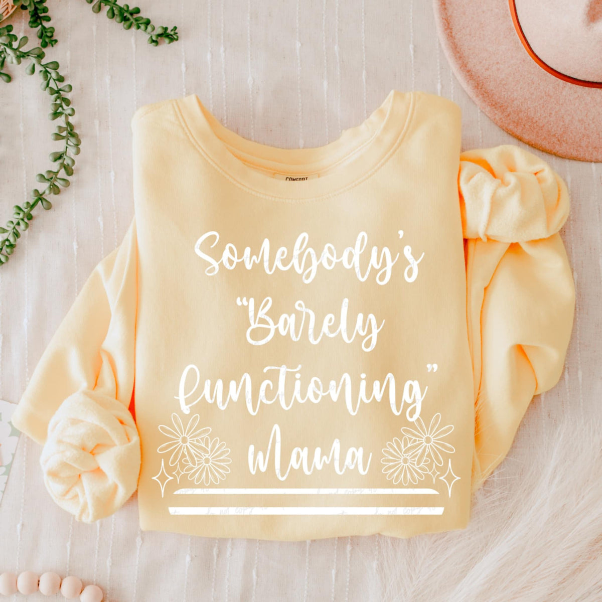 Somebody’s “barely functioning” mama WHITE (VIRGO) 90693 DTF transfer