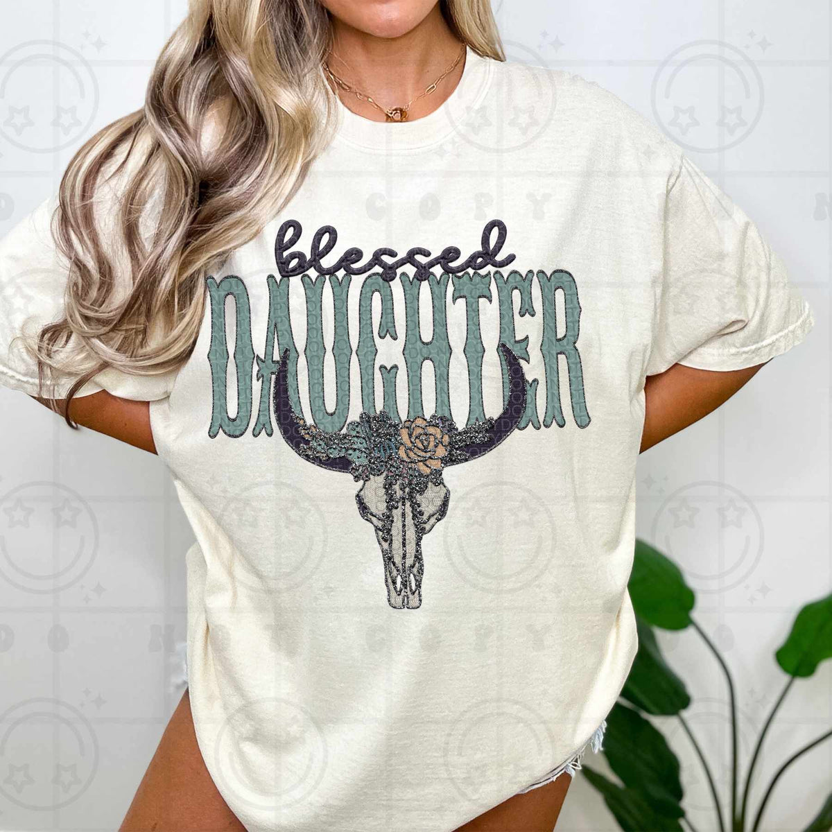 Blessed Daughter bull skull (HW) 84466 DTF transfer