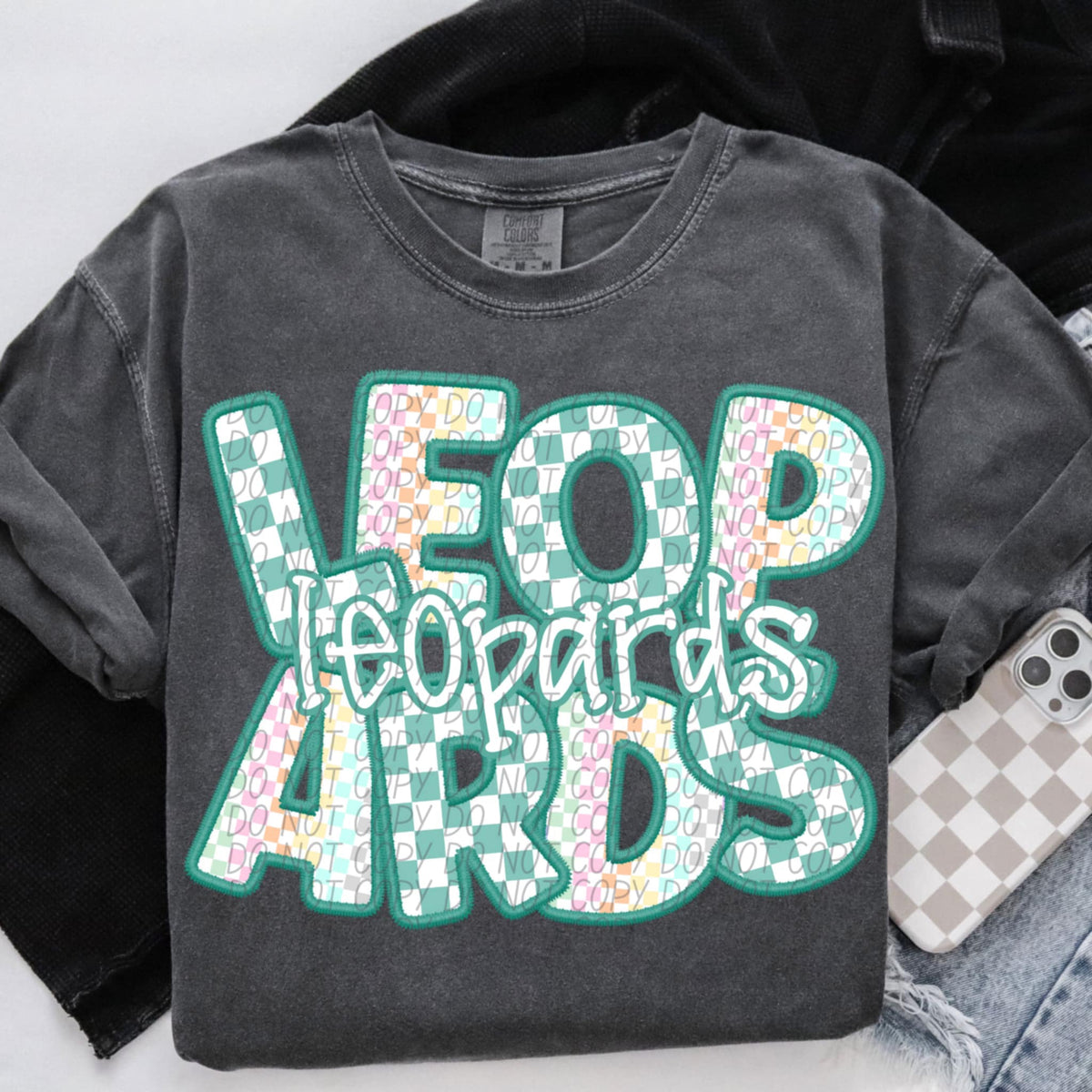Leopards blue and colorful checkered (CITY) 85549 DTF transfer