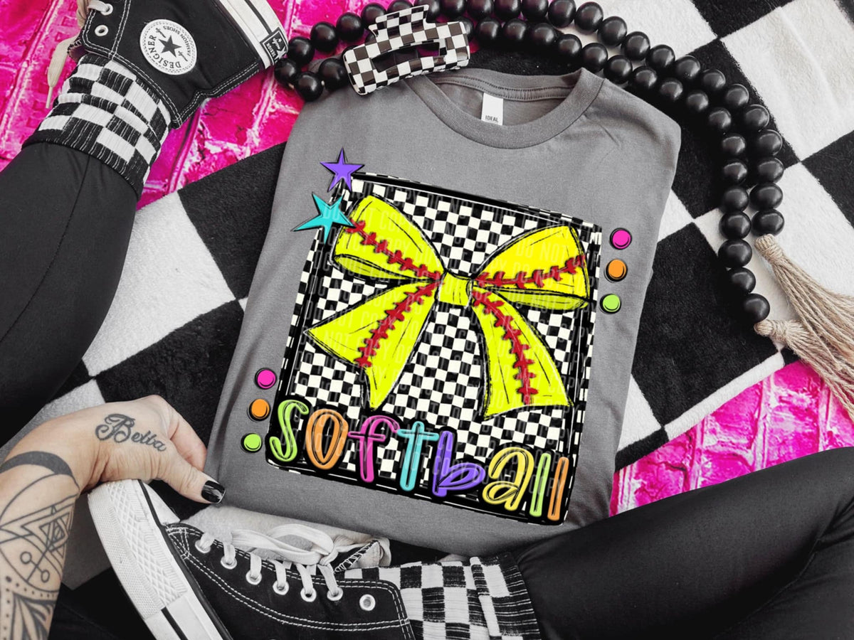 Softball 2 checkered preppy bright (Caplinger) 91449 DTF transferr