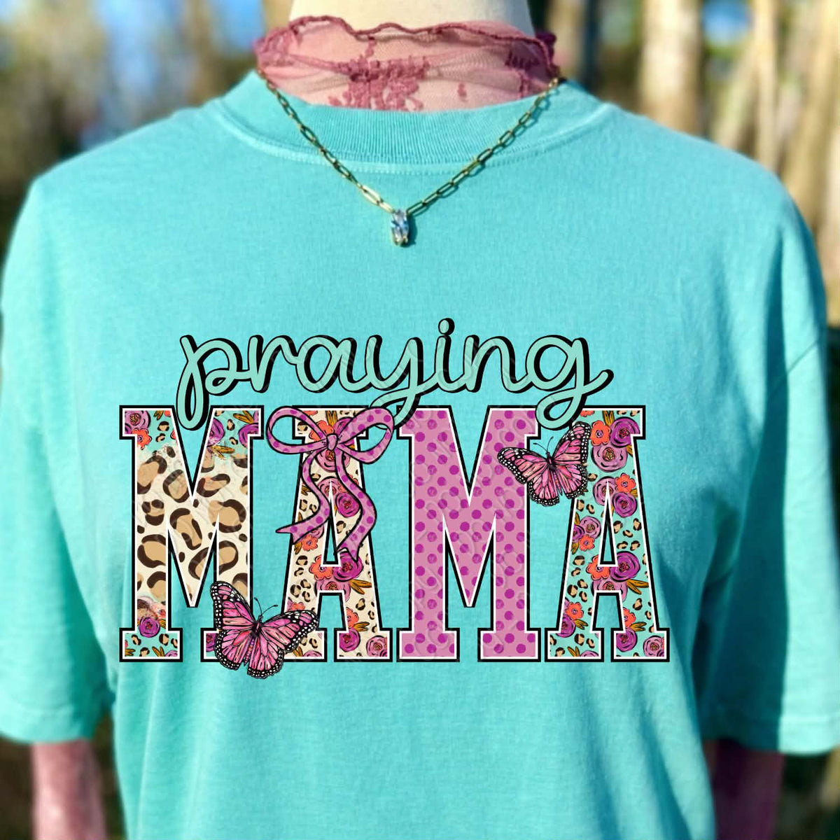 Praying Mama with bow and butterflies Sunday Special DTF transfer