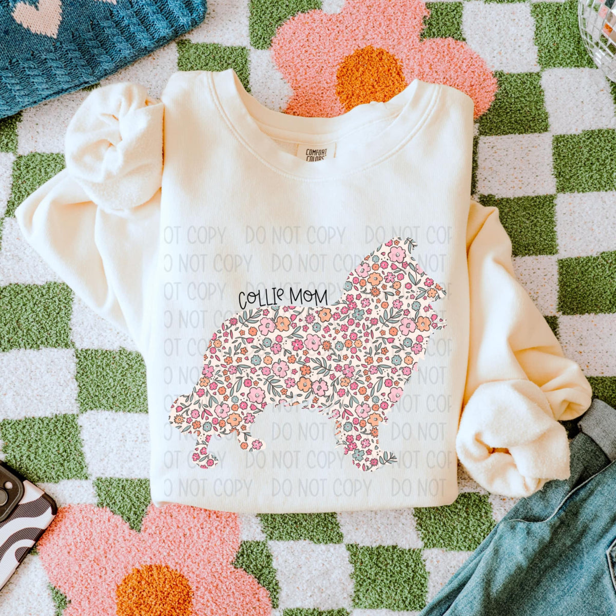 Collie mom floral puppy (SWD) 87804 DTF transfer
