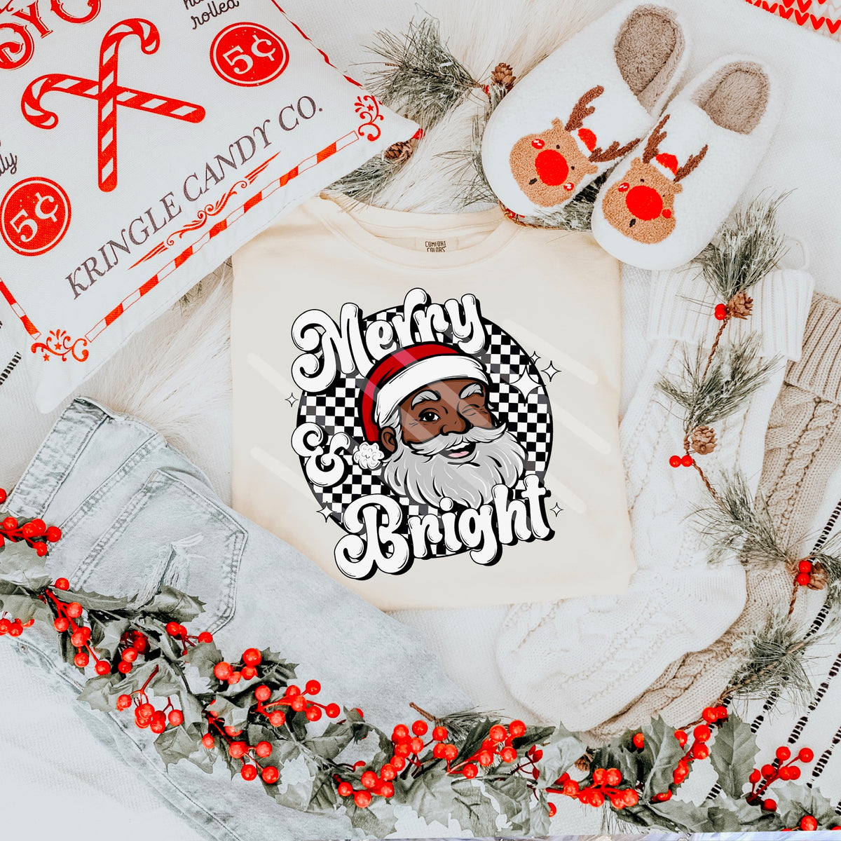 Merry And Bright Santa darker skin tone (scarlow) 114315 DTF transfer