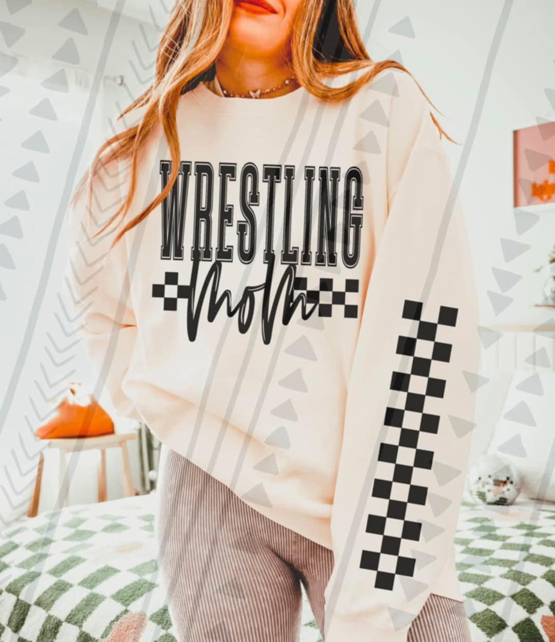 Wrestling mom checkered FRONT 94658 DTF transfer