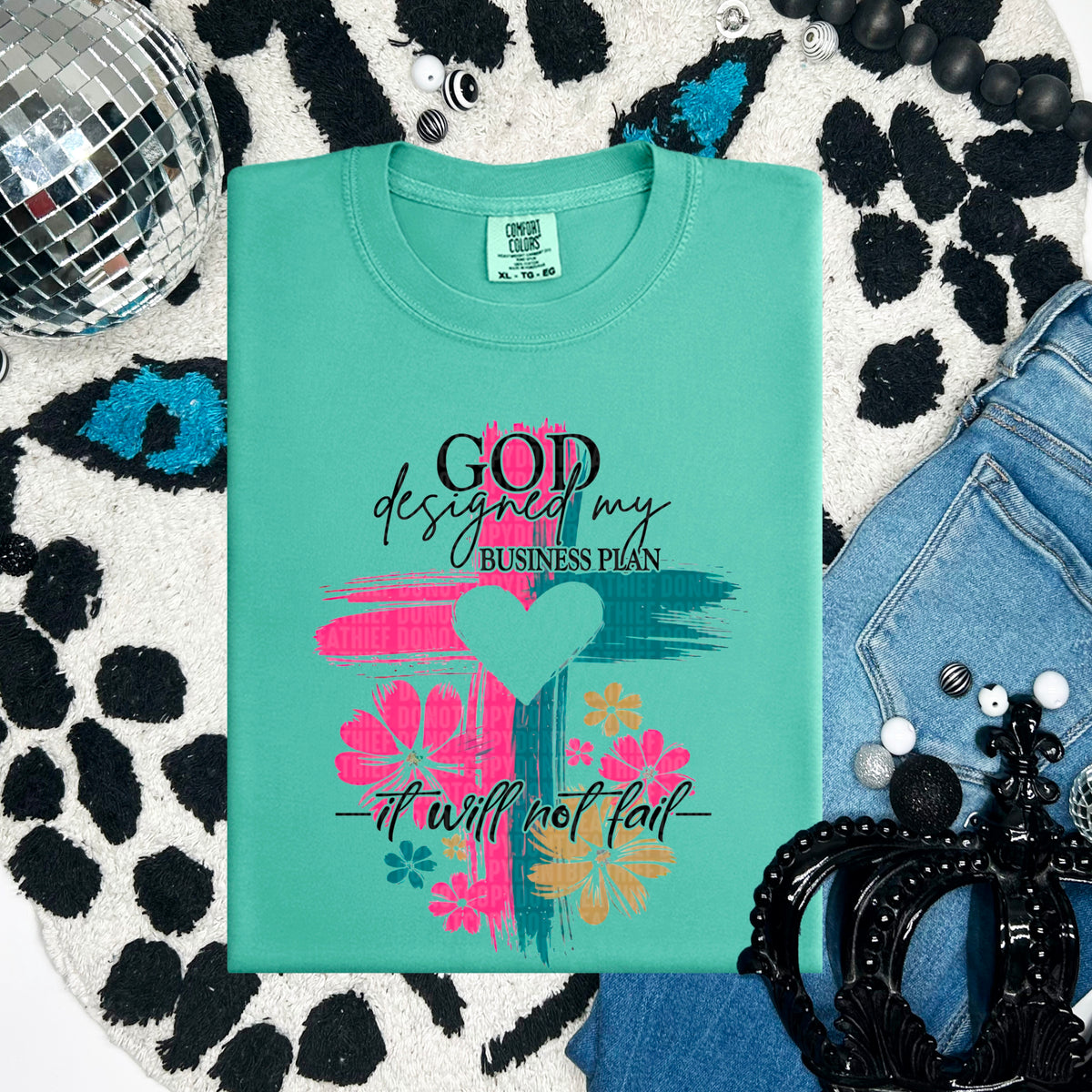 God designed my business plan it will not fail black font 93677 DTF transfer