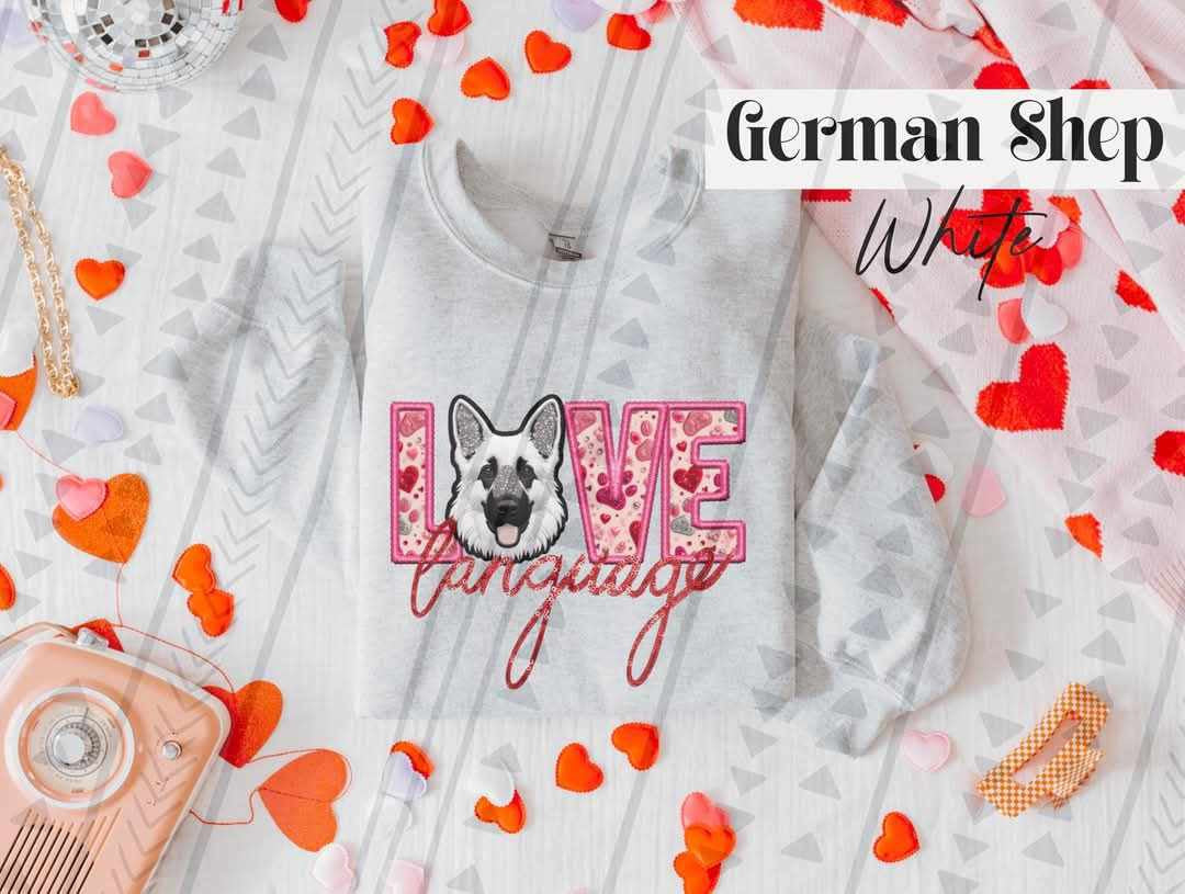 Love language white German shepherd 75423 DTF transfer