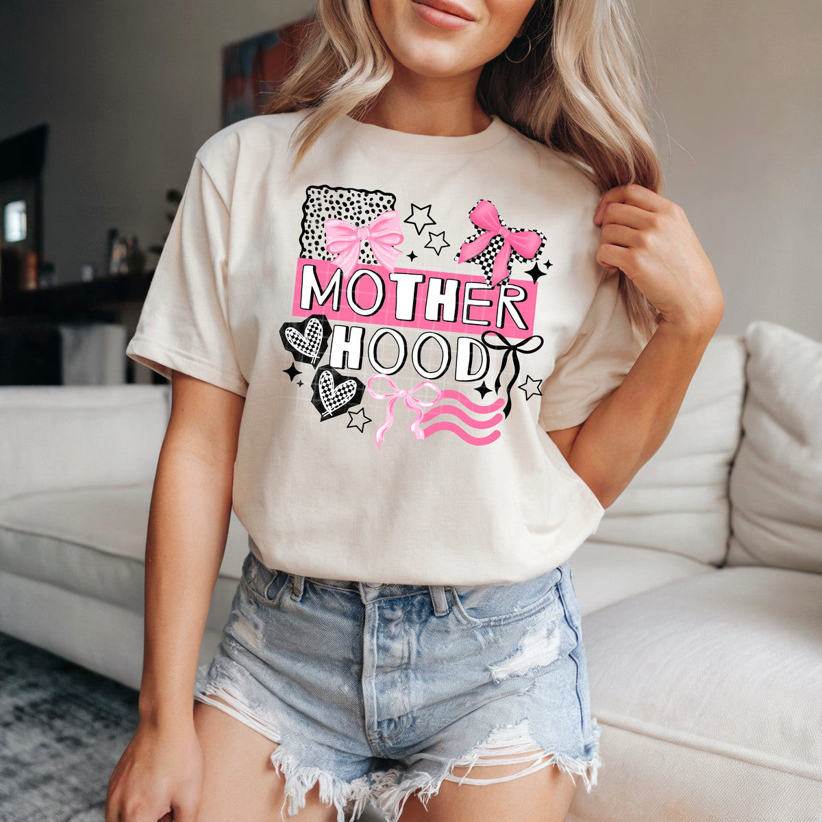 Motherhood pink bows black accents (CSC) DTF Transfer