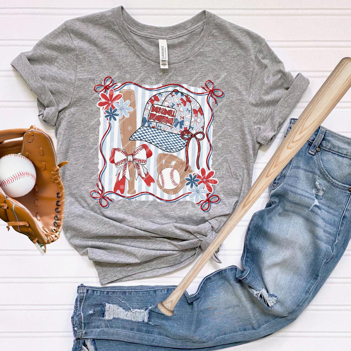 Baseball Mama hat and glove (MZ) DTF Transfer
