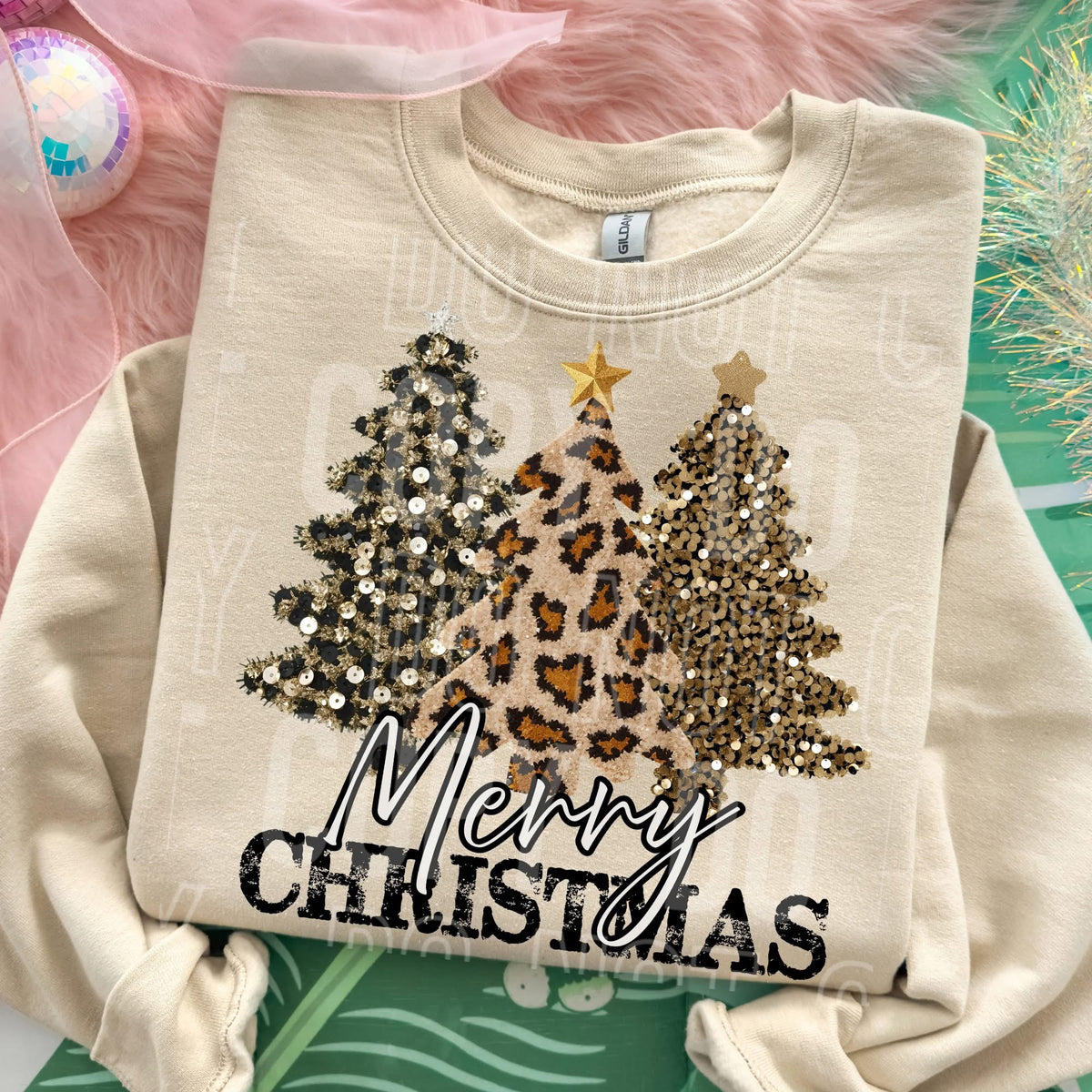 Merry Christmas sequin and leopard trees SBB DTF Transfer