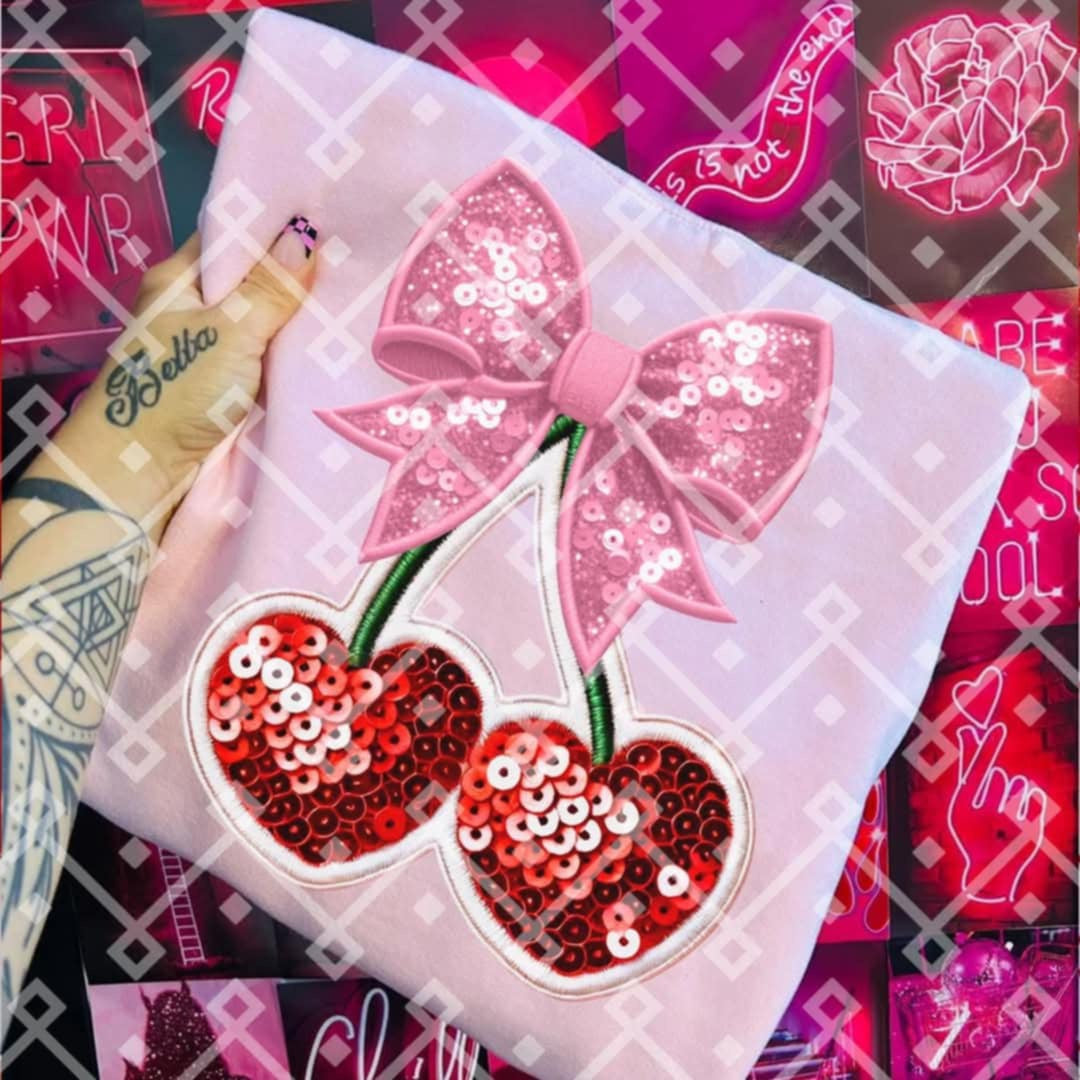 Cherry hearts pink bow (CRAFTI) 85601 DTF transfer