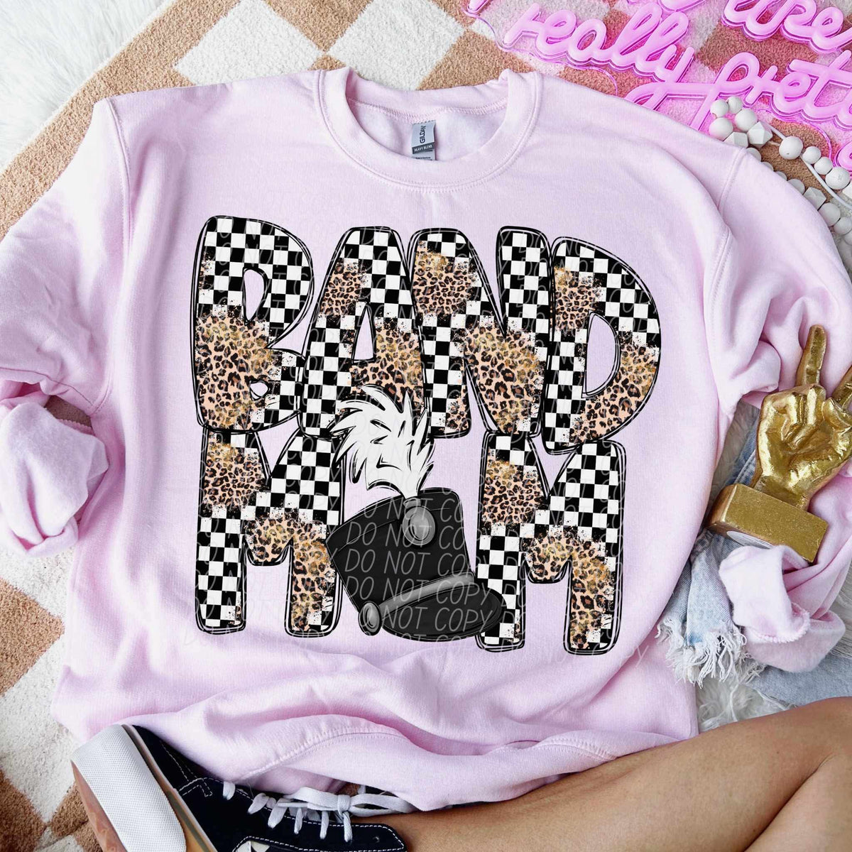 Band mom hat leopard and checkered font city DTF transfers