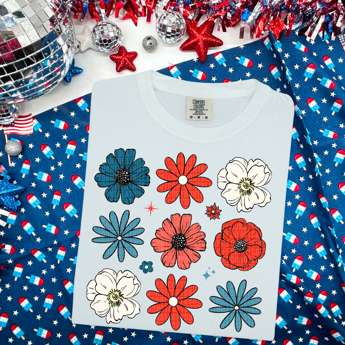 Patriotic flowers 97656 DTF transfer