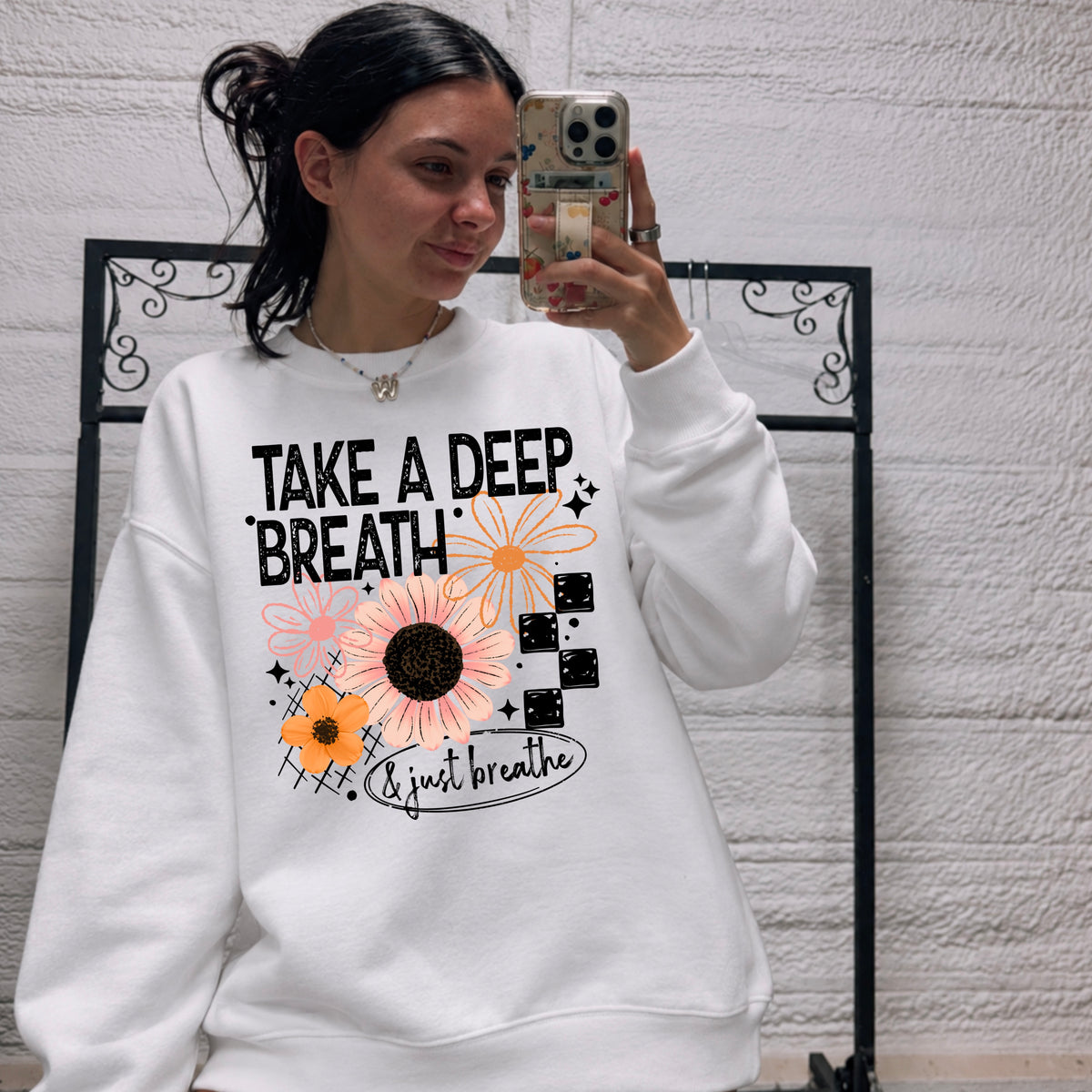 Take a deep breath flowers black (CSC) DTF Transfer