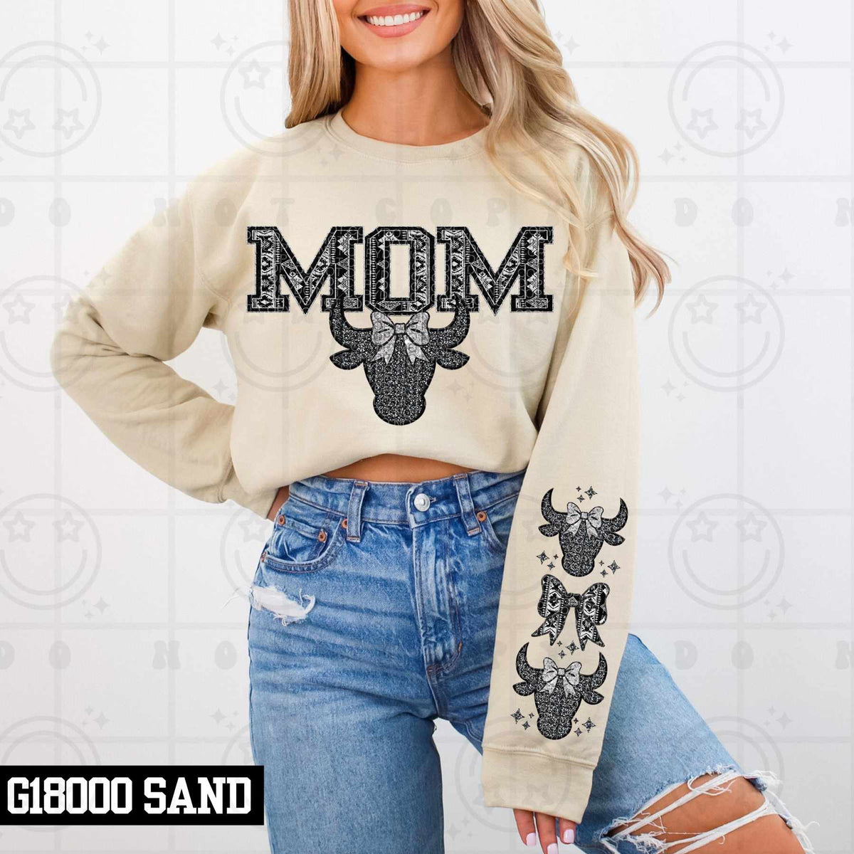 Mom bull head with bow FRONT (HW) 79247 DTF transfer