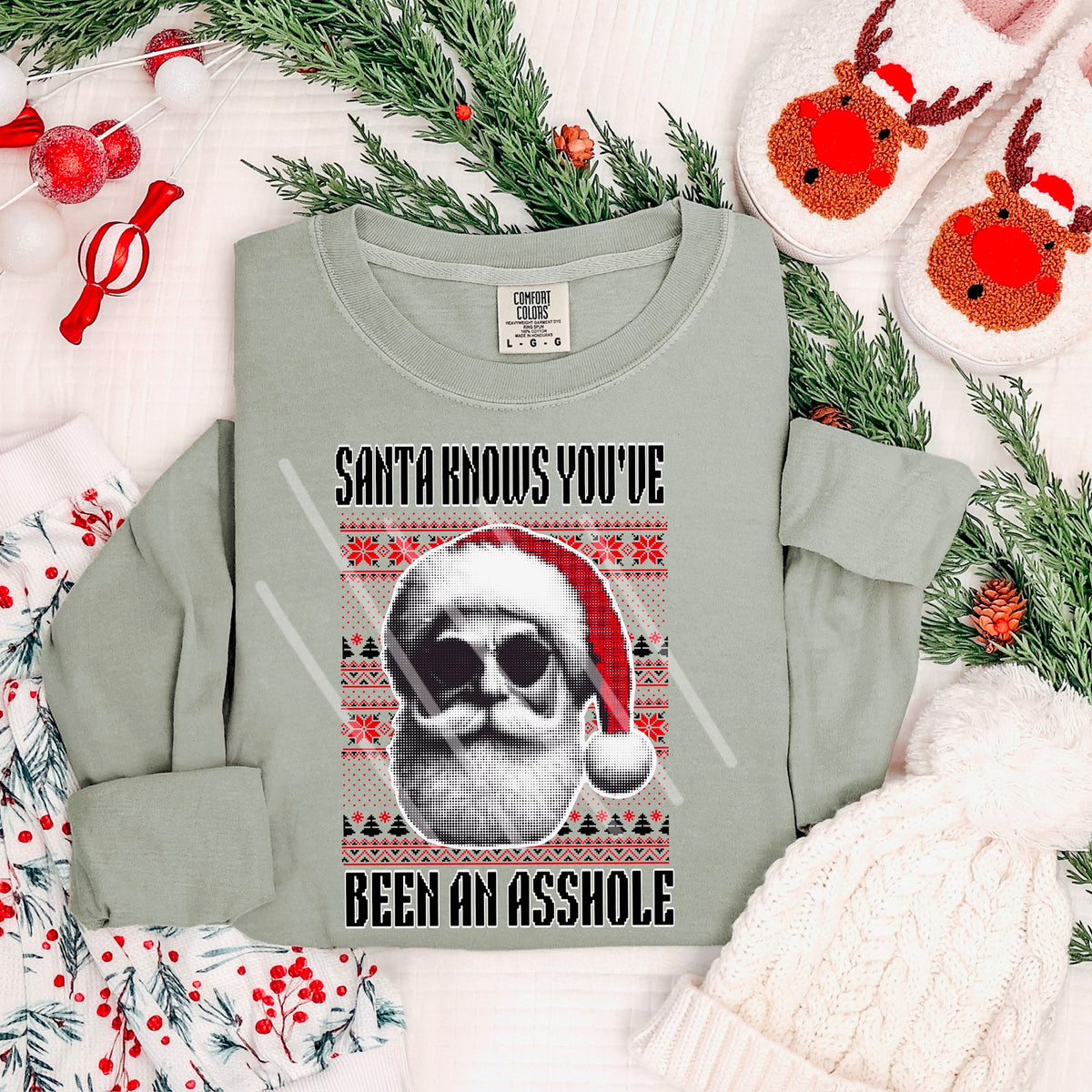 Santa knows you’ve been an asshole sweater pattern santa (MZ) 113467 DTF Transfer