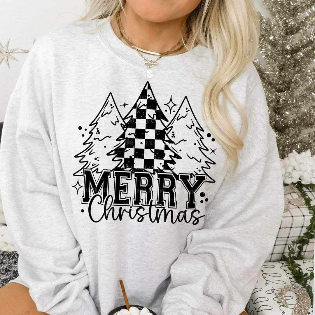Merry Christmas black trees (CSC) 65585 DTF transfer