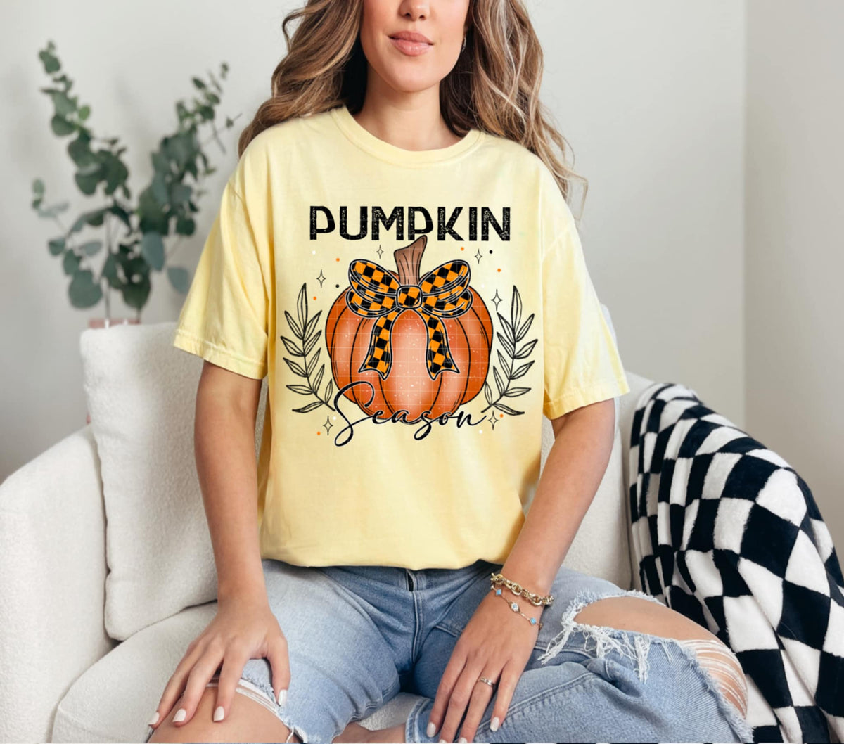 Pumpkin season plaid bow 107957 DTF transfer