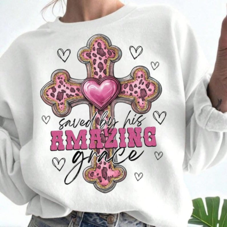 Saved by his amazing grace pink leopard cross 87749 DTF transfer