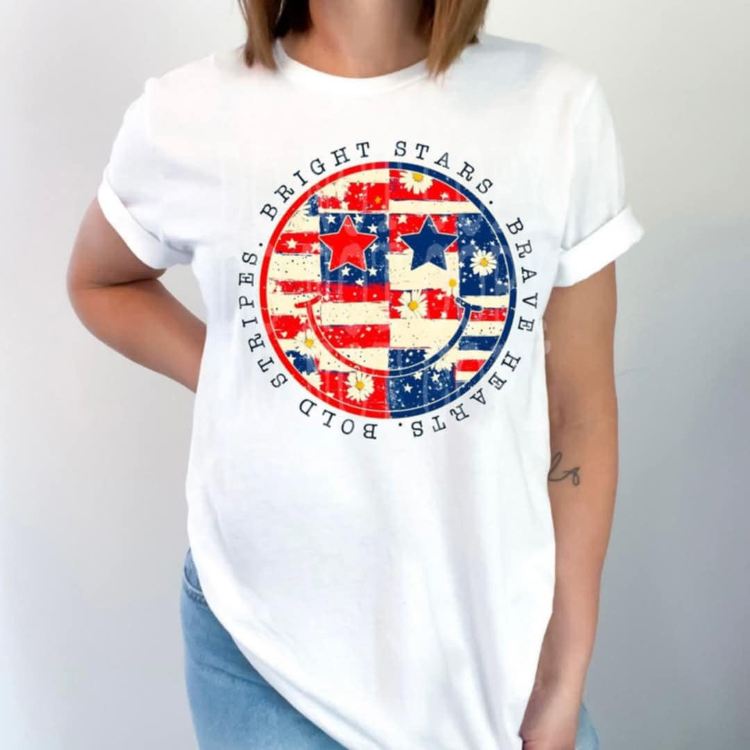 Bold stripes bright stars brave hearts happy face (PH) 95899 DTF transfer