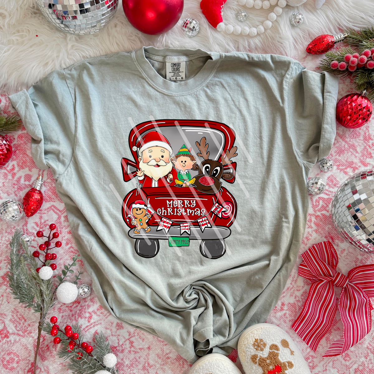 Red Car with Santa elf and reindeer 113911 DTF Transfer