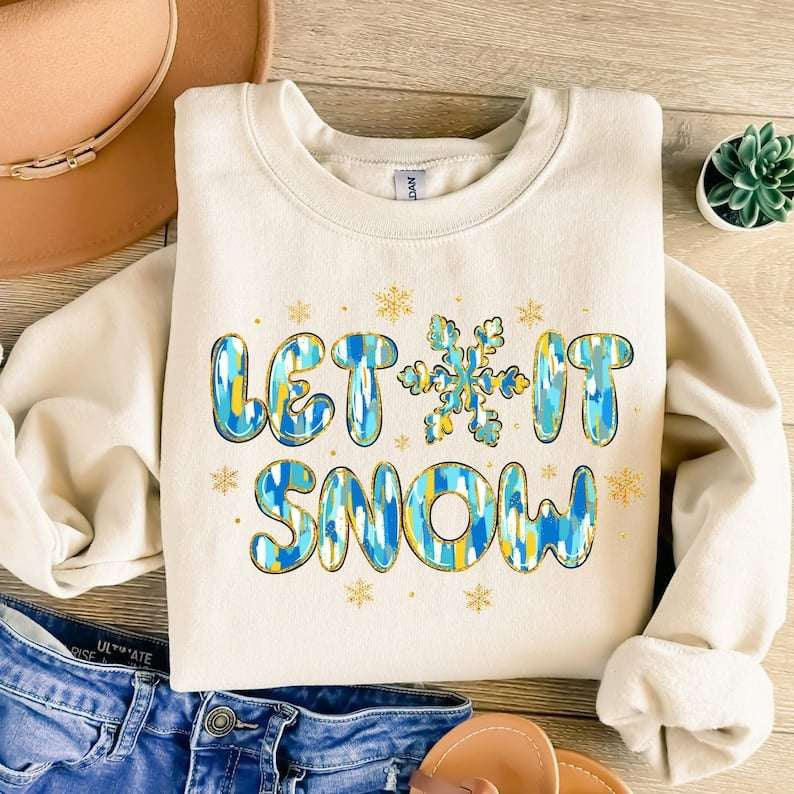 Let it snow blue brushstroke 67924 DTF transfer