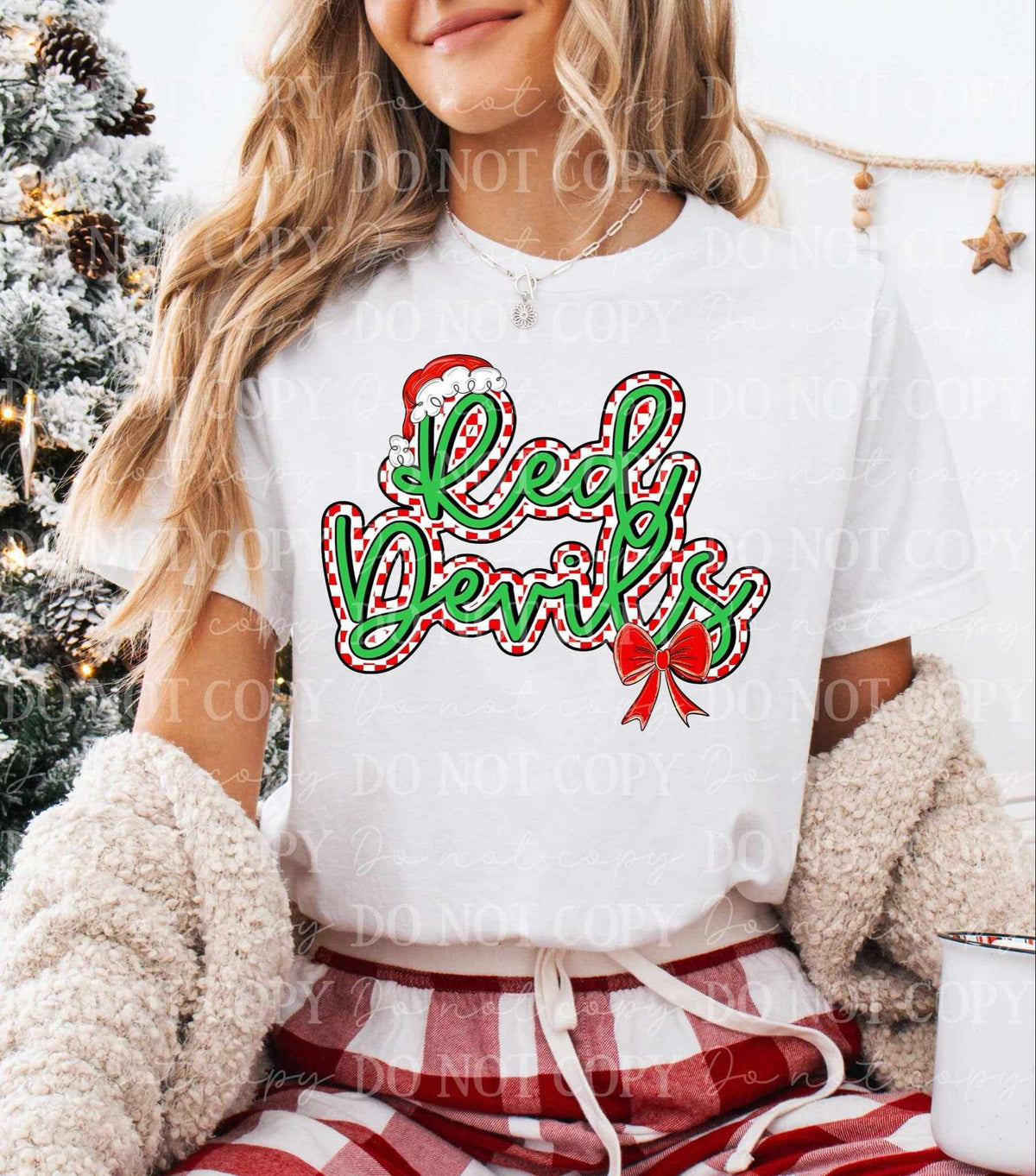 Red devils Christmas hat and bow (C’s) 65956 DTF transfer