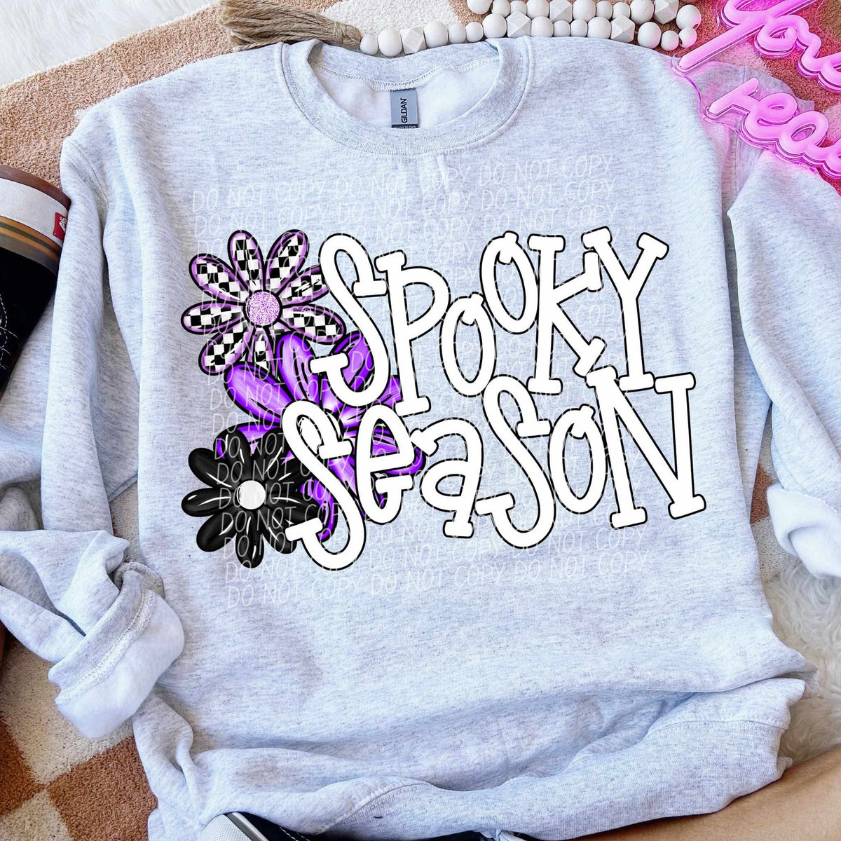 Spooky season black and purple flowers down the side (City) DTF transfer