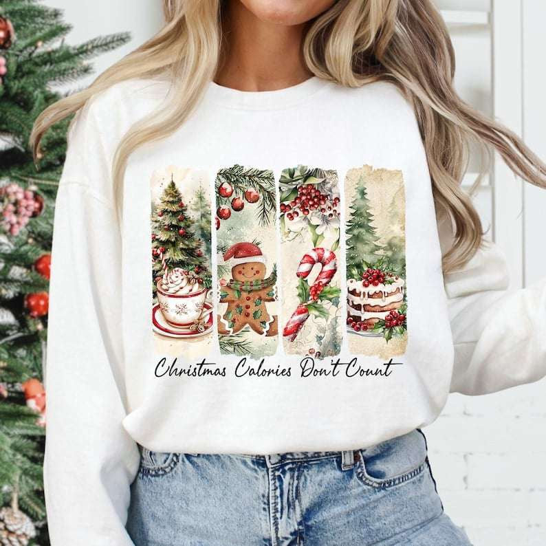 Christmas calories don’t count rectangles black font 67916 DTF transfer