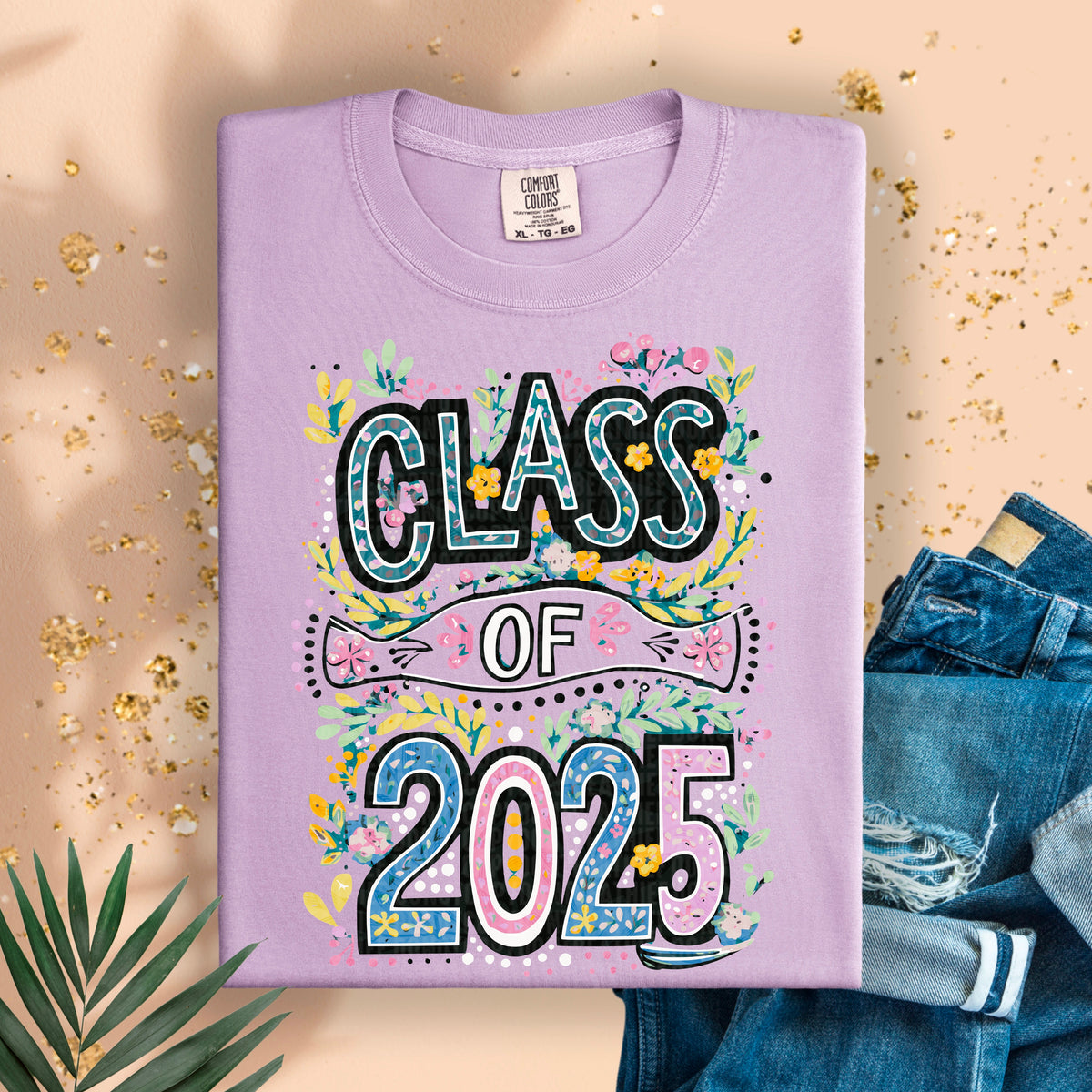 Class of 2025 blue and pink font 95155 DTF transfer