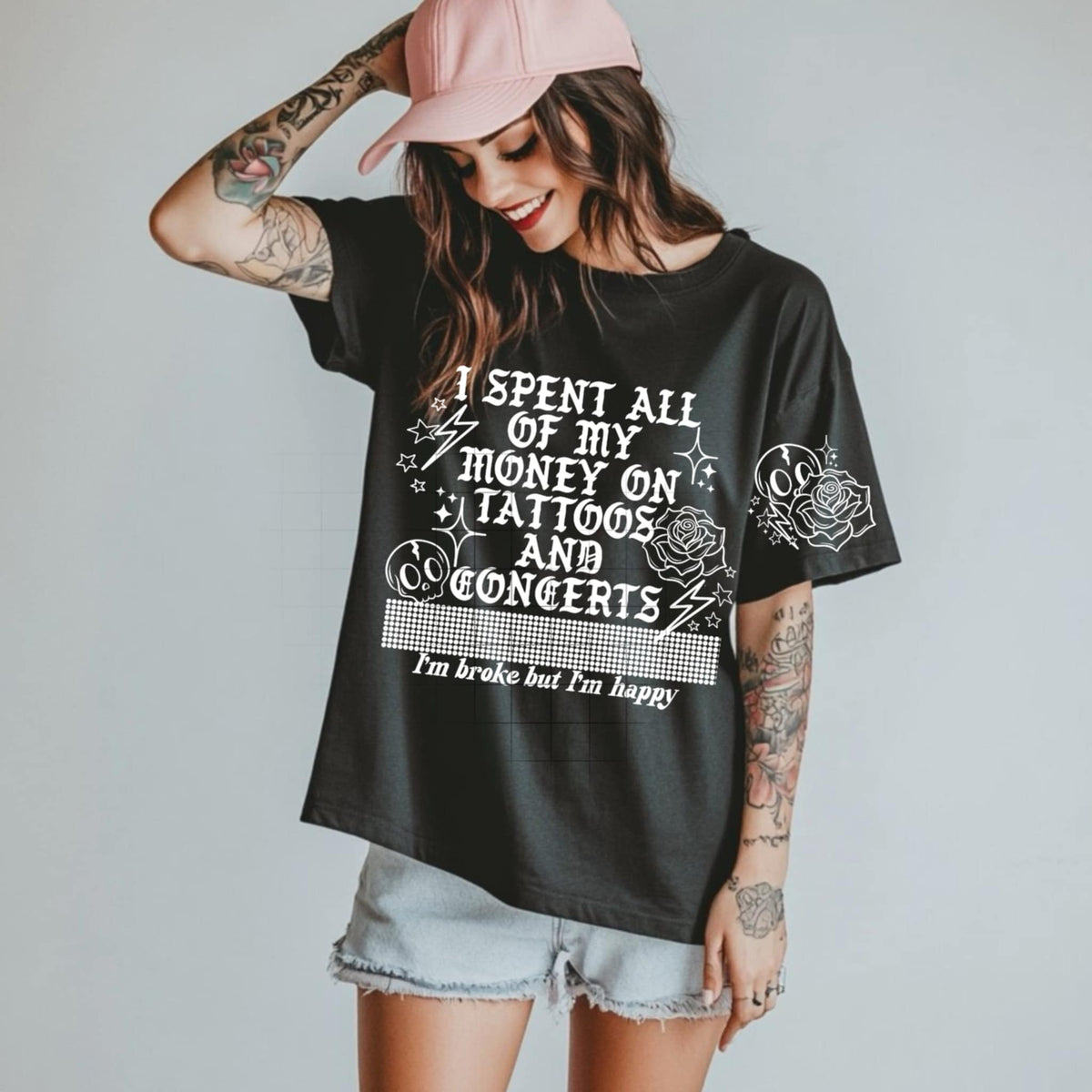I spent all my money on tattoos and concerts WHITE FRONT (CSC) 92779 DTF transfer