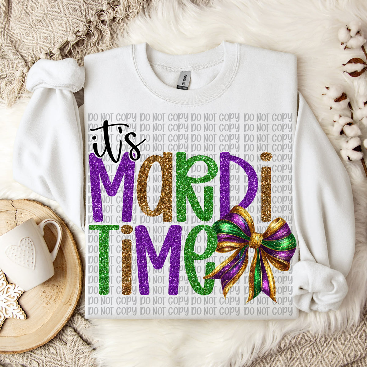 It’s Mardi Time bow (black words) (VP) DTF transfer