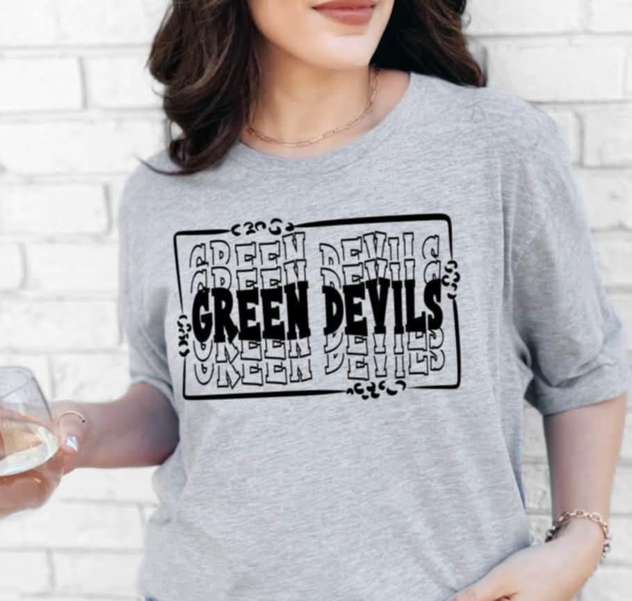 Green devils stacked with frame (S&G) 98783 DTF transfer