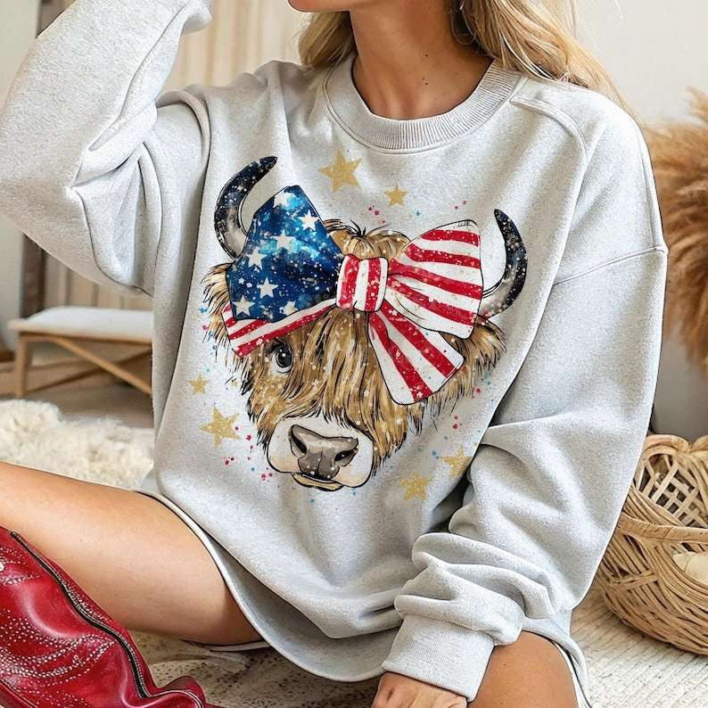 Cow with patriotic bow 84318 DTF transfer