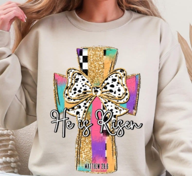 He is risen colorful cross 91048 DTF transfer