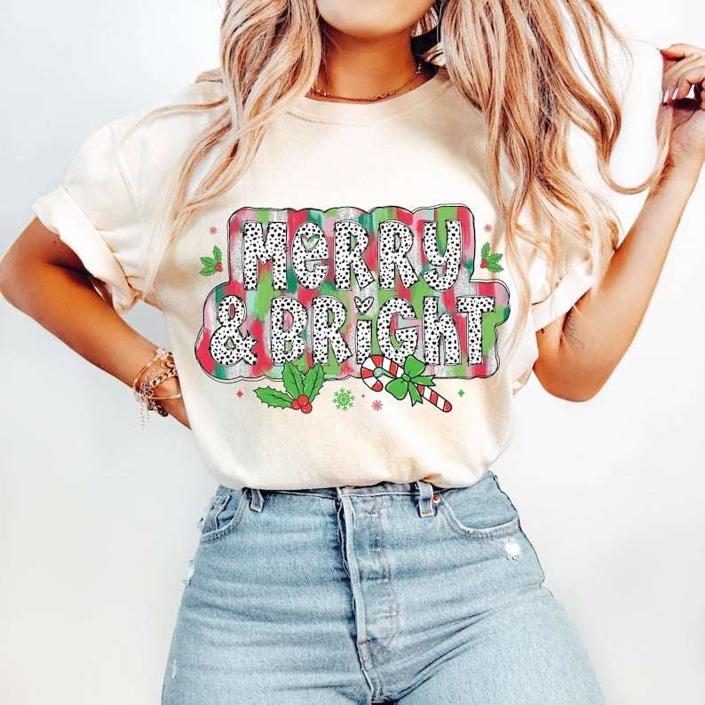 Merry & bright red and green brushstroke background 62197 DTF transfer